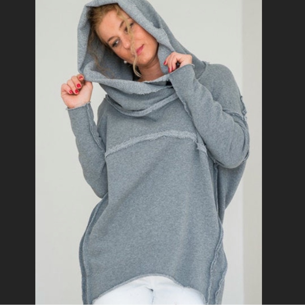 Oversized hooded gray cotton French terry sweatshirt